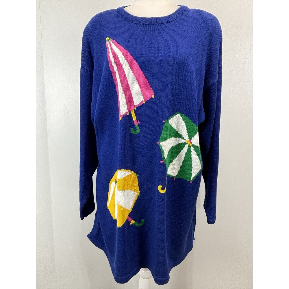 NEW! Vtg Picone Sport Umbrella Tunic Sweater Sz 3X Plus Blue Beach Grandma